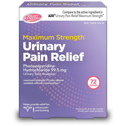 RIGHT REMEDIES Urinary Pain Relief Phenazopyridine HCl 99.5mg Tablets | Maximum Strength OTC for Fast Relief of UTI Pain, Burning and Bladder discomfort | Generic AZO Maximum Strength (72 Count) RIGHT REMEDIESBuy Supplements Australia