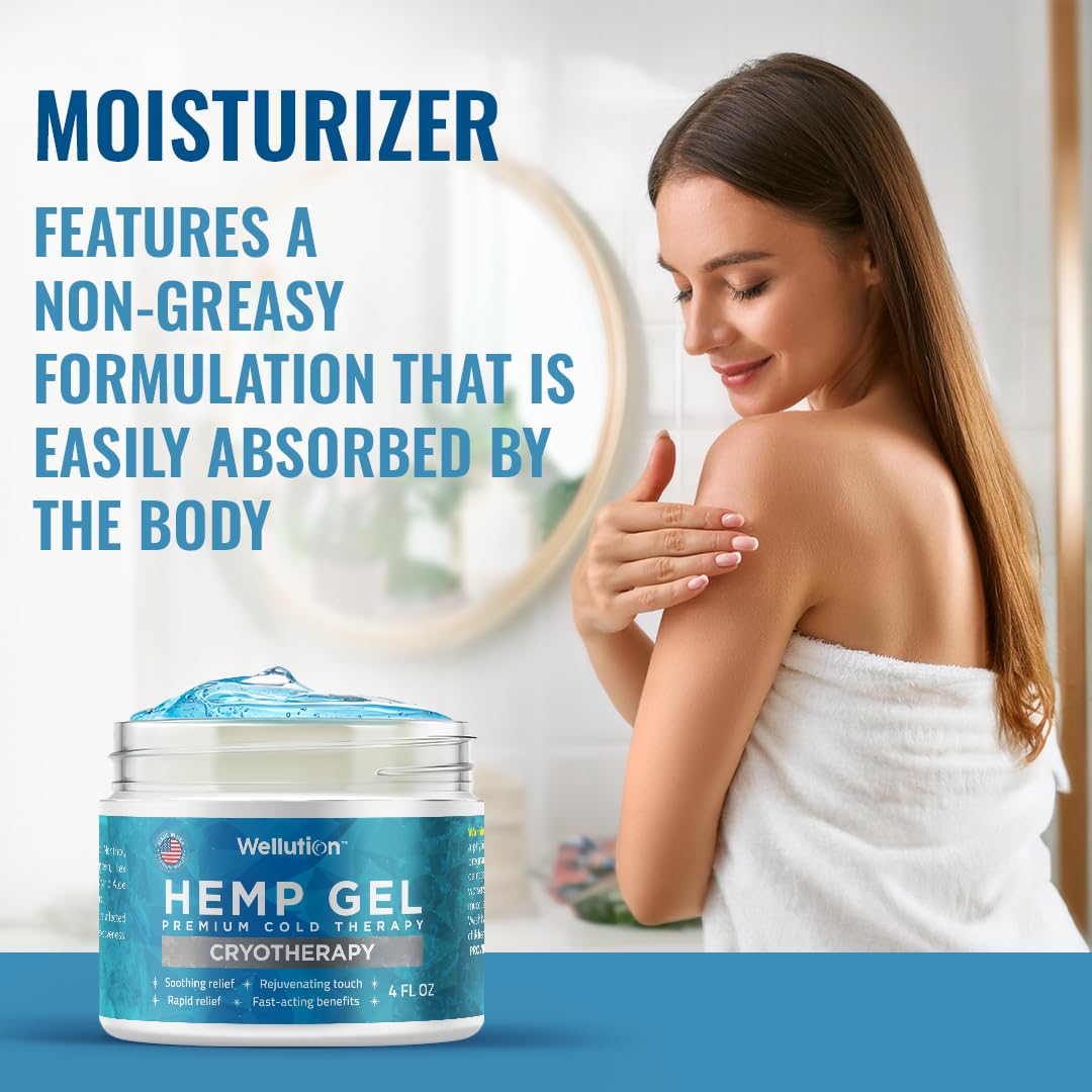 WELLUTION Cryotherapy Hemp Gel – Gentle Cooling Sensation with Menthol & Arnica – Non-Greasy, Quick-Absorbing Formula – Lightweight Gel for Comfort & Refreshing Feel – 4oz WELLUTIONBuy Supplements Australia
