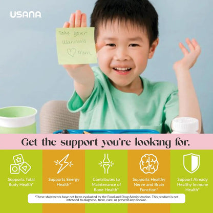 USANA Usanimals Multivitamin for Kids - Daily Chewable Tablets with Vitamins A, C, D, E, B6, B12, Zinc, Iron - Supports Immune, Bone & Brain Health USANA