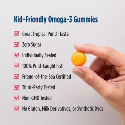 Nordic Naturals Zero Sugar Children’s DHA Gummy Chews, Tropical Punch - 30 Gummy Chews for Kids - 600 mg Total Omega-3s - Brain Development