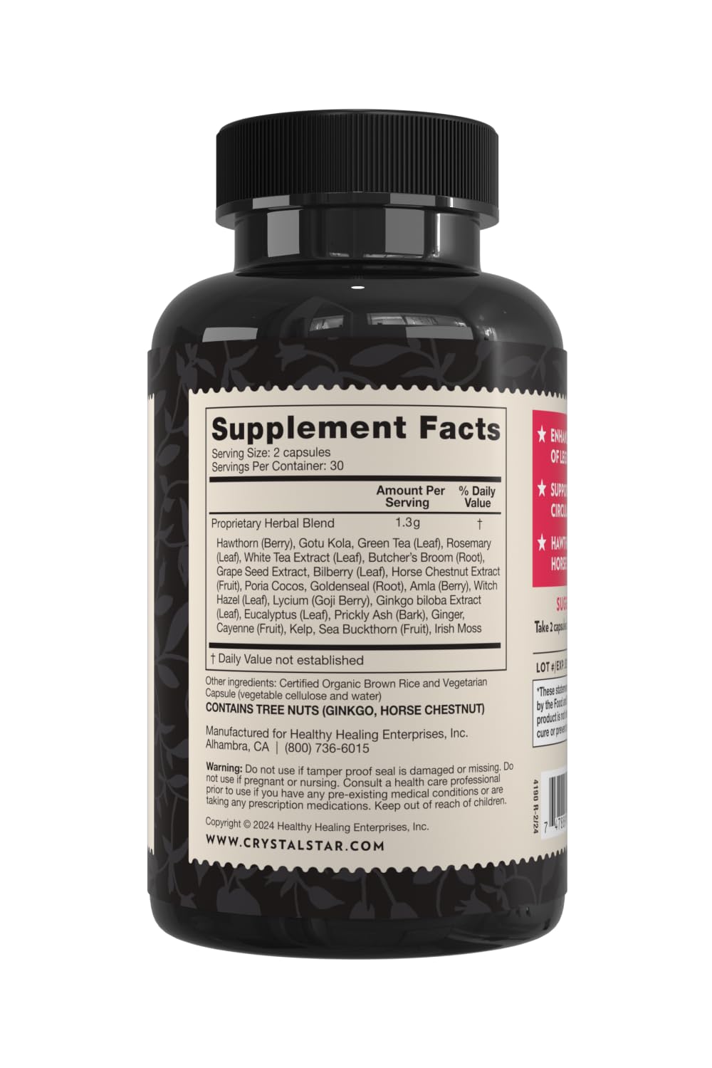 Crystal Star Vari-Vein (60 Capsules) - Herbal Circulation Support Supplement for Varicose Veins & Spider Veins Treatment - Witch Hazel, Butcher’s Broom, Hawthorn & Horse Chestnut- Non-GMO Crystal StarBuy Supplements Australia
