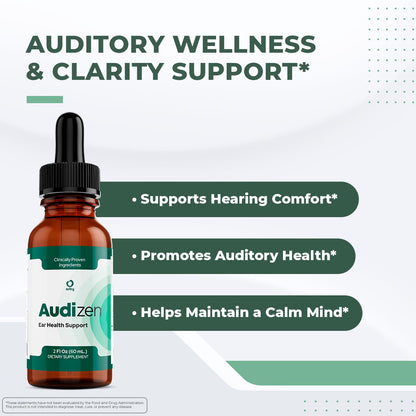 Audizen Drops – Natural Daily Liquid Supplement with Herbal Extracts, Maca Root, Green Tea, Grape Seed & Ginseng – Non-GMO, Gluten-Free, Plant-Based, GMP Certified, Made in USA - 30ml, 3 Month Supply OrbyBuy Supplements Australia