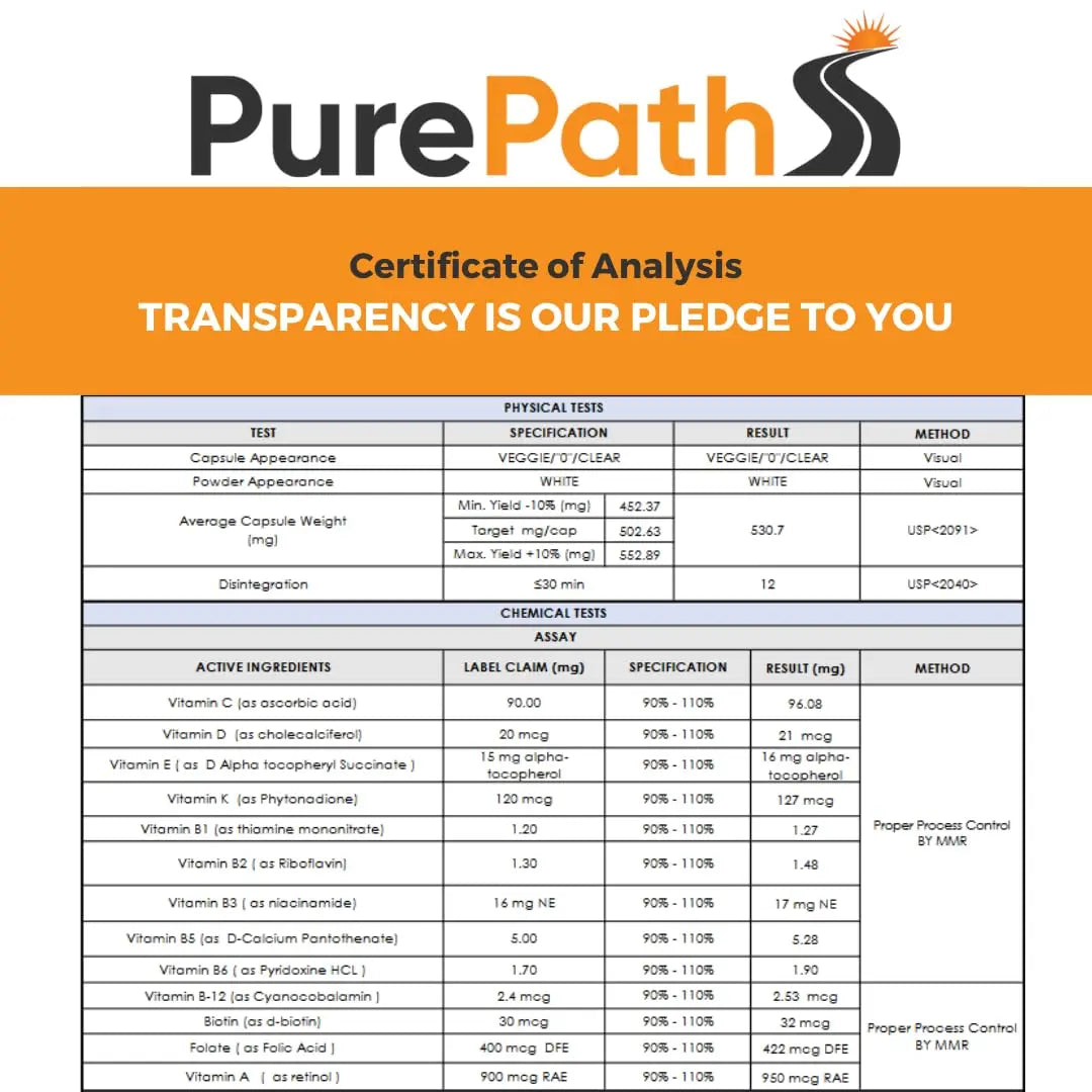 PurePath Non-Toxic Adult Multivitamin - 13 Vitamins - 100% RDA - No Harmful Megadoses - with B6 & B12 PurePath