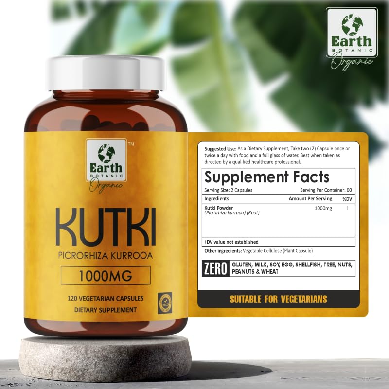 Earth BOTANIC Organic Kutki Root Powder 1000mg 120 Capsules (Picorohiza Kurrooa) Earth BOTANIC OrganicBuy Supplements Australia