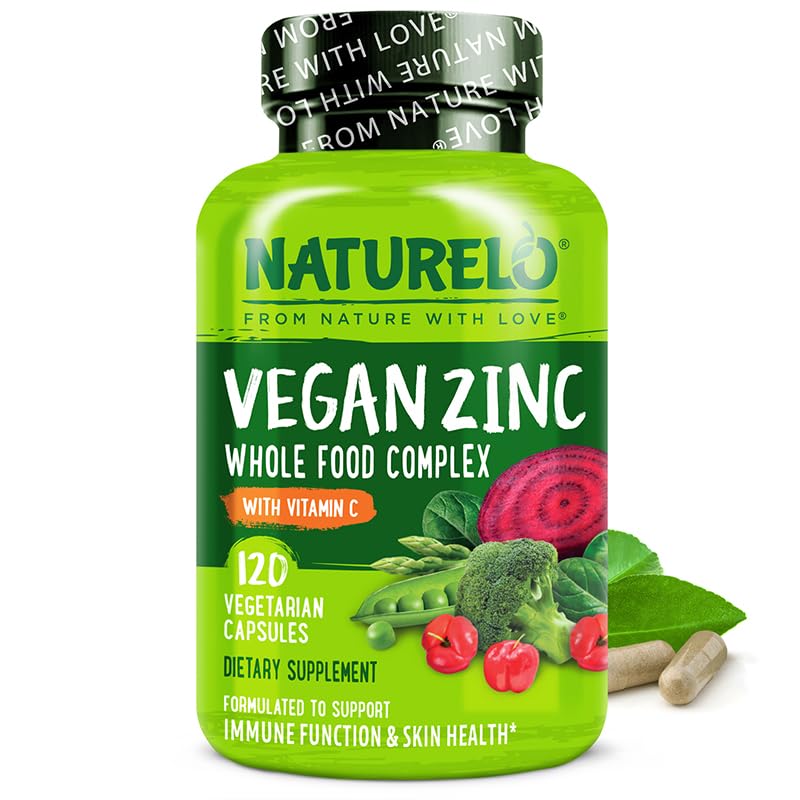 NATURELO Vegan Zinc Immune Support Capsules - Whole Food Complex with Vitamin C for Healthy Skin, Hair, and Nails - 120 Capsules NATURELOBuy Supplements Australia