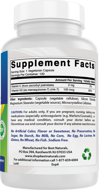 Best Naturals MK-7 Vitamin K2 100 mcg 120 Vcaps Best NaturalsBuy Supplements Australia
