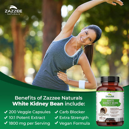 Zazzee White Kidney Bean 10:1 Extract, 18,000 mg Strength, 200 Vegan Capsules, Over 2 Month Supply ZazzeeBuy Supplements Australia