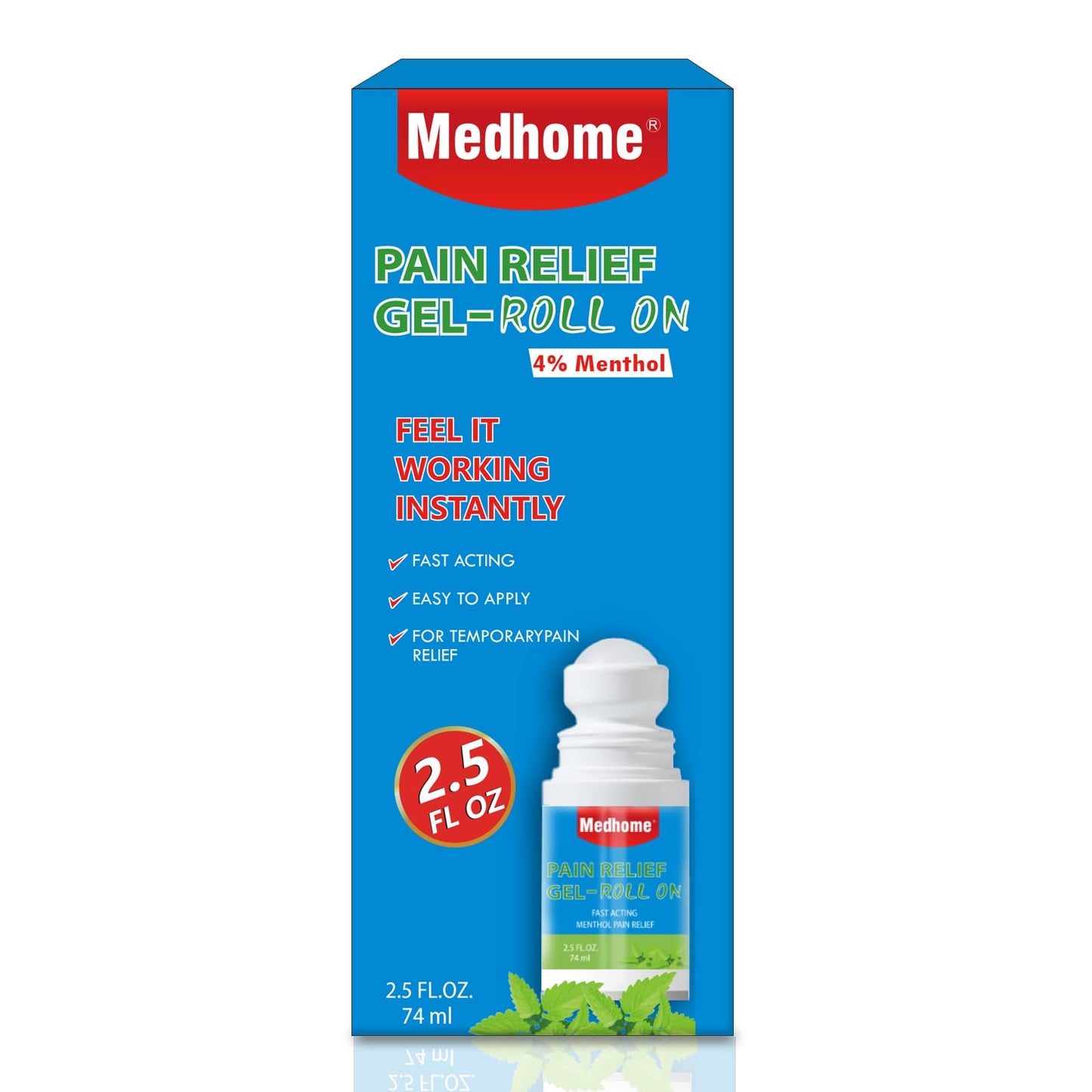 Medhome Pain Relief Roll On, Travel Size Pain Reliever, for Knee, Neck, Hip, Joint, Shoulder, Arthritis Pain Reliever, Fast Acting & Long Lasting Formula, Roll On Menthol Gel 2.5 oz (Pack of 1) MedhomeBuy Supplements Australia