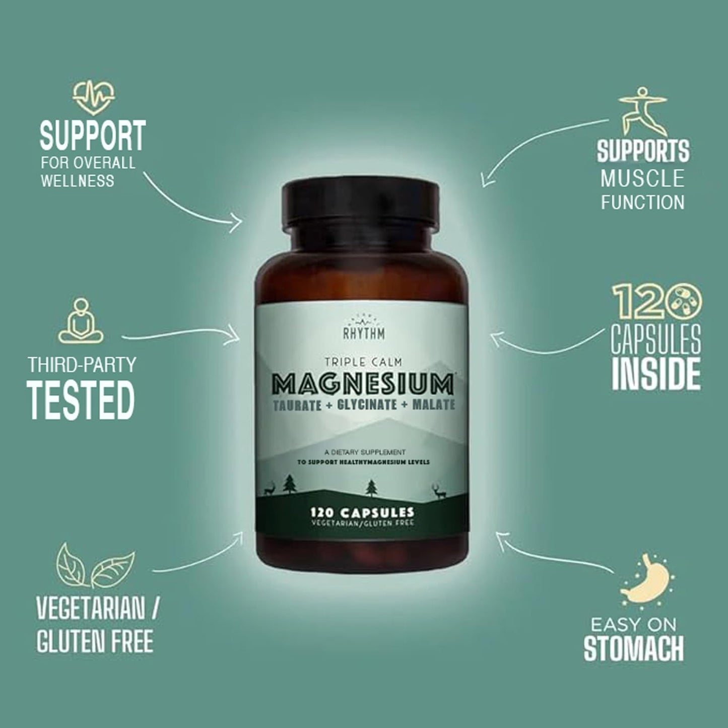 Natural Rhythm Triple Calm Magnesium Complex - 120 Capsules, Chelated Magnesium Glycinate, Taurate & Malate, High Absorption Supplement for Sleep, Stress, Muscle & Heart Support, Non-GMO, Vegan Natural RhythmBuy Supplements Australia