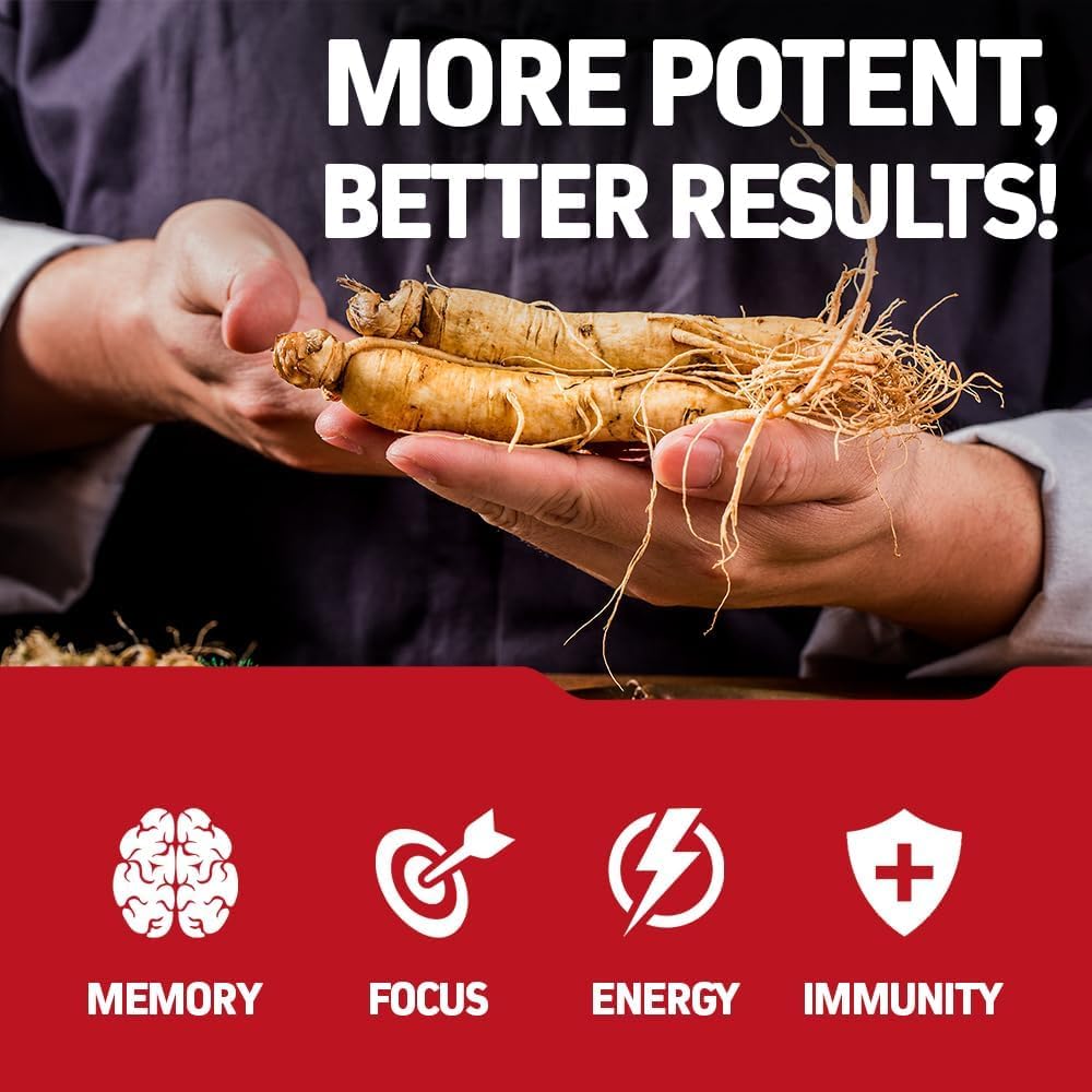 Herbtonics Korean Red Panax Ginseng 1500mg - Energy Supplement for Peak Performance, Focus & Vitality - High Potency Ginseng Root Extract - 120 Vegan Capsules HerbtonicsBuy Supplements Australia