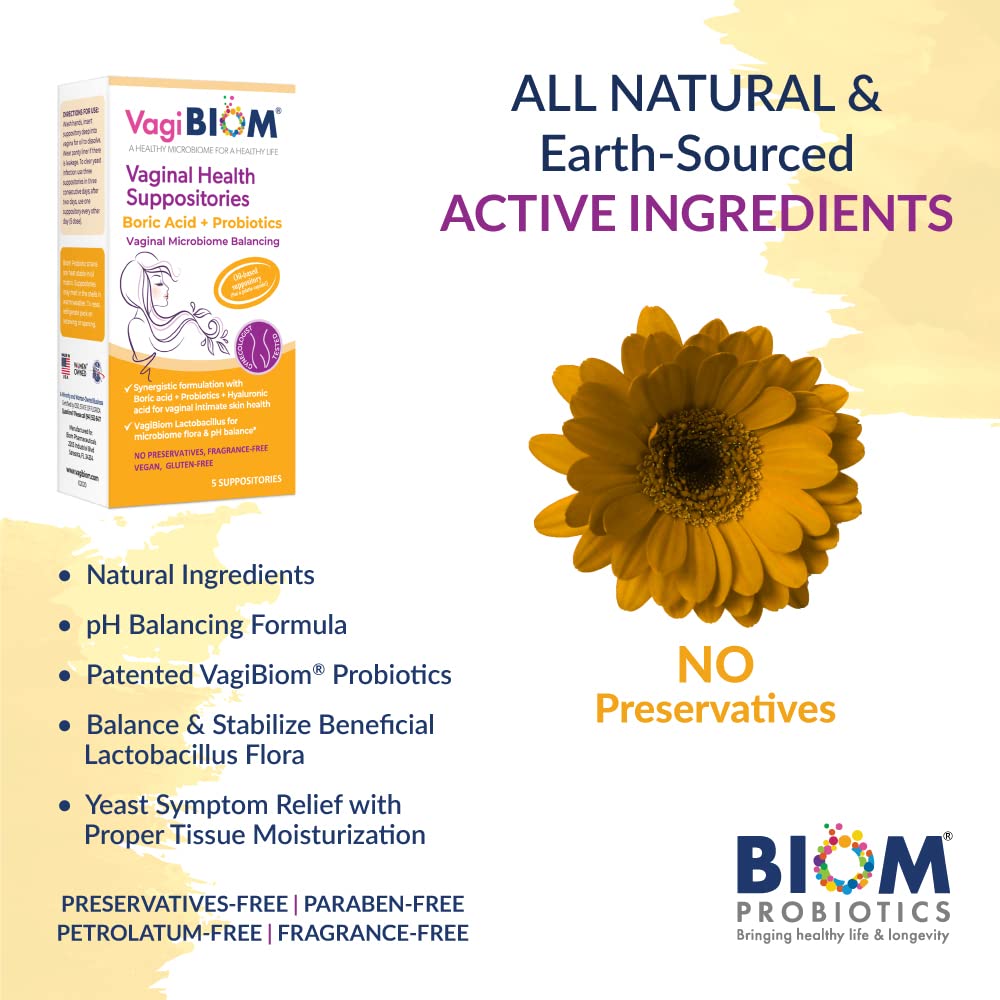 VagiBiom Boric Acid Suppositories with Lactobacillus: Microbiome Flora Balance; Balance and Nourishes VagiBiomBuy Supplements Australia