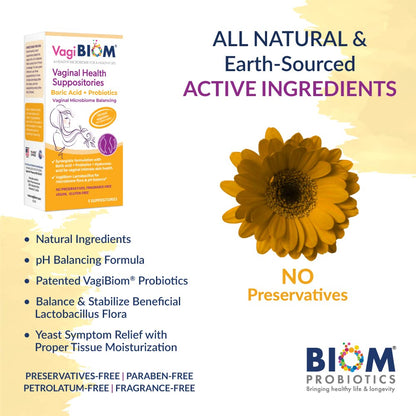VagiBiom Boric Acid Suppositories with Lactobacillus: Microbiome Flora Balance; Balance and Nourishes VagiBiomBuy Supplements Australia