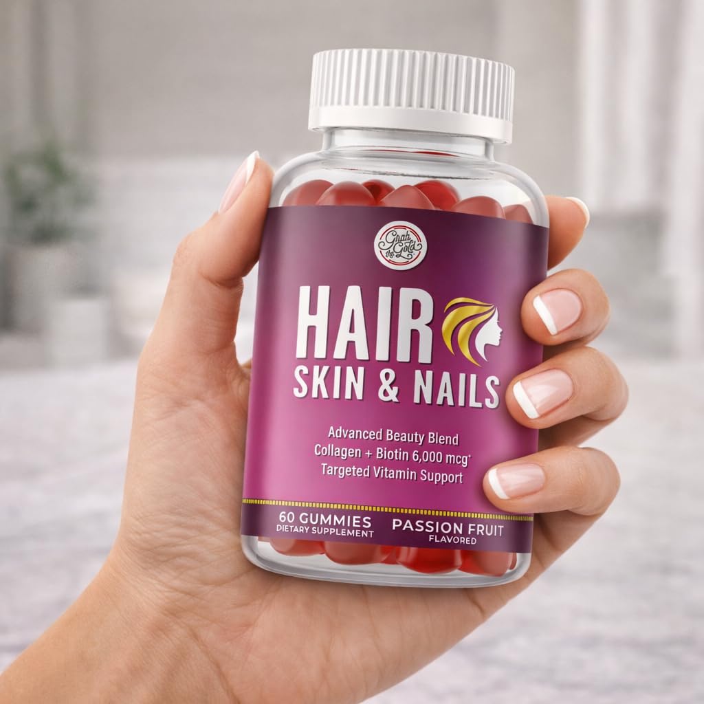 Grab The Gold Hair Skin & Nails Vitamins for Women | Gummies with 6000mcg Biotin & Collagen | 10 Essential Vitamin & Minerals | Gluten-Free, Non-GMO, Passion Fruit Flavor | 1 Month Supply, Made in USA Grab The GoldBuy Supplements Australia