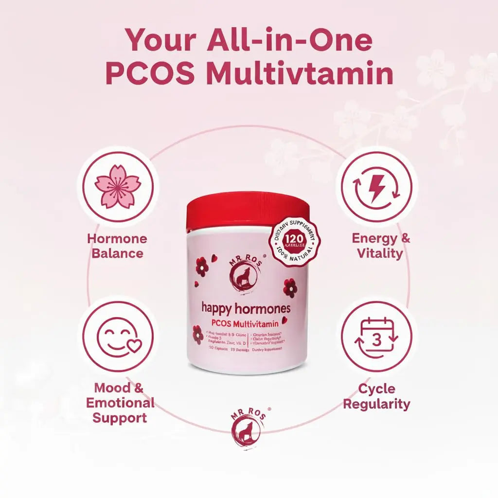 Mr Ros PCOS Multivitamin for Women – Happy Hormones Formula – Myo & D-Chiro Inositol 40:1, Omega-3, Vitamin D3, Zinc & Magnesium Mr Ros