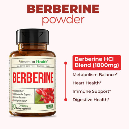 Vimerson Health Berberine Supplement with Third Party Tested Berberine 1800mg - Immune Support Supplement for Cardiovascular, Gastrointestinal Function & Metabolic Aid - Vegan & Non-GMO Vimerson HealthBuy Supplements Australia