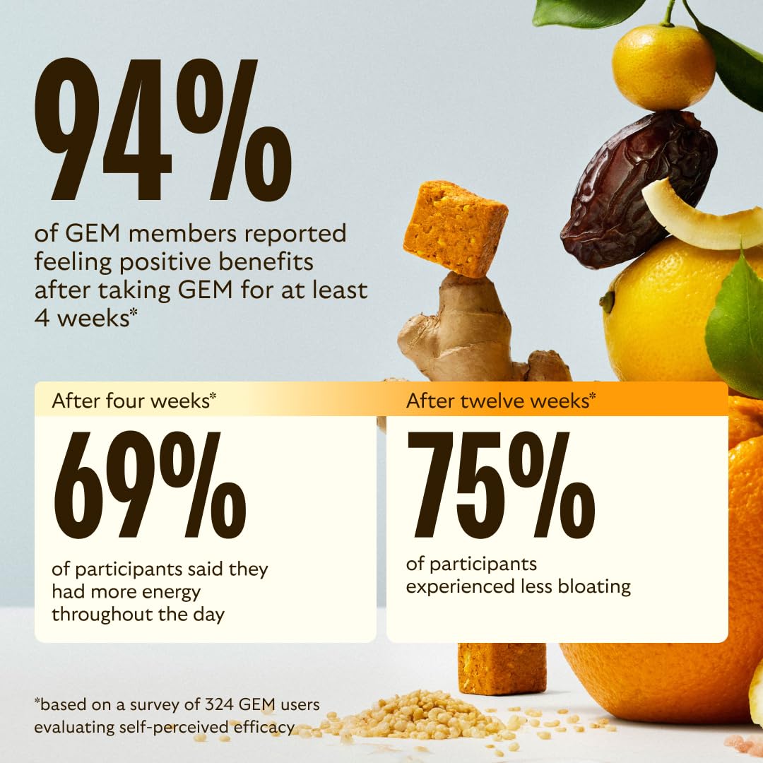 GEM Daily Bite for Women & Men, with 20+ Vitamins, Minerals, & Superfoods Like Zinc, Vitamin D, B-Complex, K, Turmeric, Fiber & Prebiotics, Beta Glucan GLP-1 Support & Immunity (Citrus Ginger,7 count) GEMBuy Supplements Australia