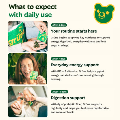 Gruns Adult Super Greens Multivitamin Gummies, Superfood Gummy Vitamins for Women and Men with Spirulina, Chlorella
