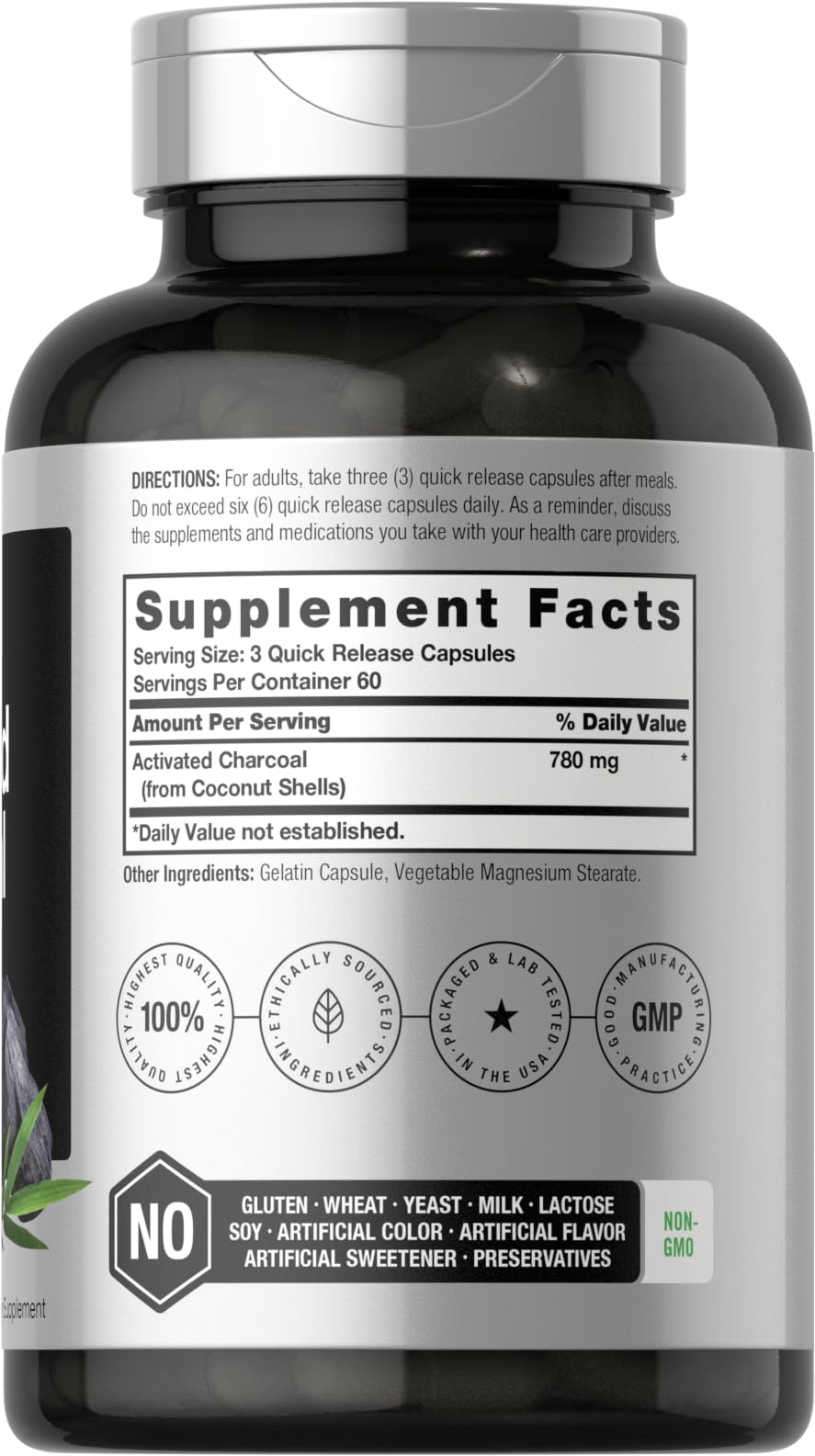 Charcoal Pills 780mg | 180 Capsules | Activated Charcoal from Coconut Shells | Non-GMO HorbäachBuy Supplements Australia