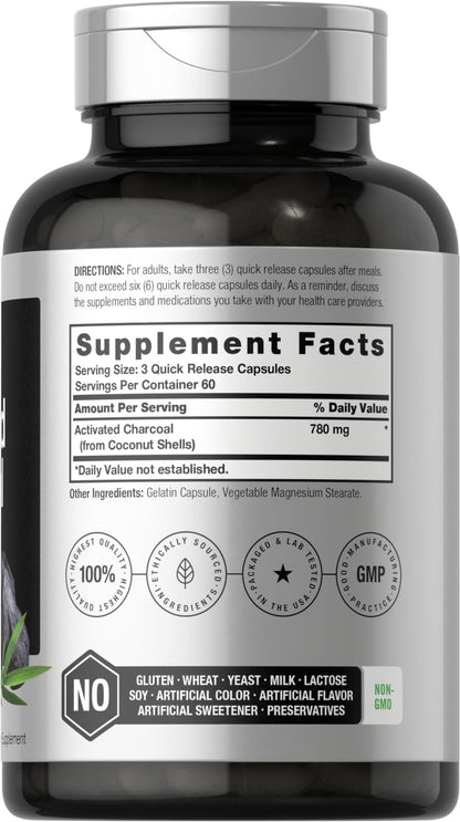 Charcoal Pills 780mg | 180 Capsules | Activated Charcoal from Coconut Shells | Non-GMO HorbäachBuy Supplements Australia