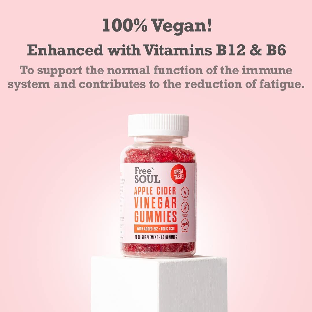Apple Cider Vinegar Gummies with The Mother 1000mg Enhanced with Vitamin B12 & Folic Free SoulBuy Supplements Australia