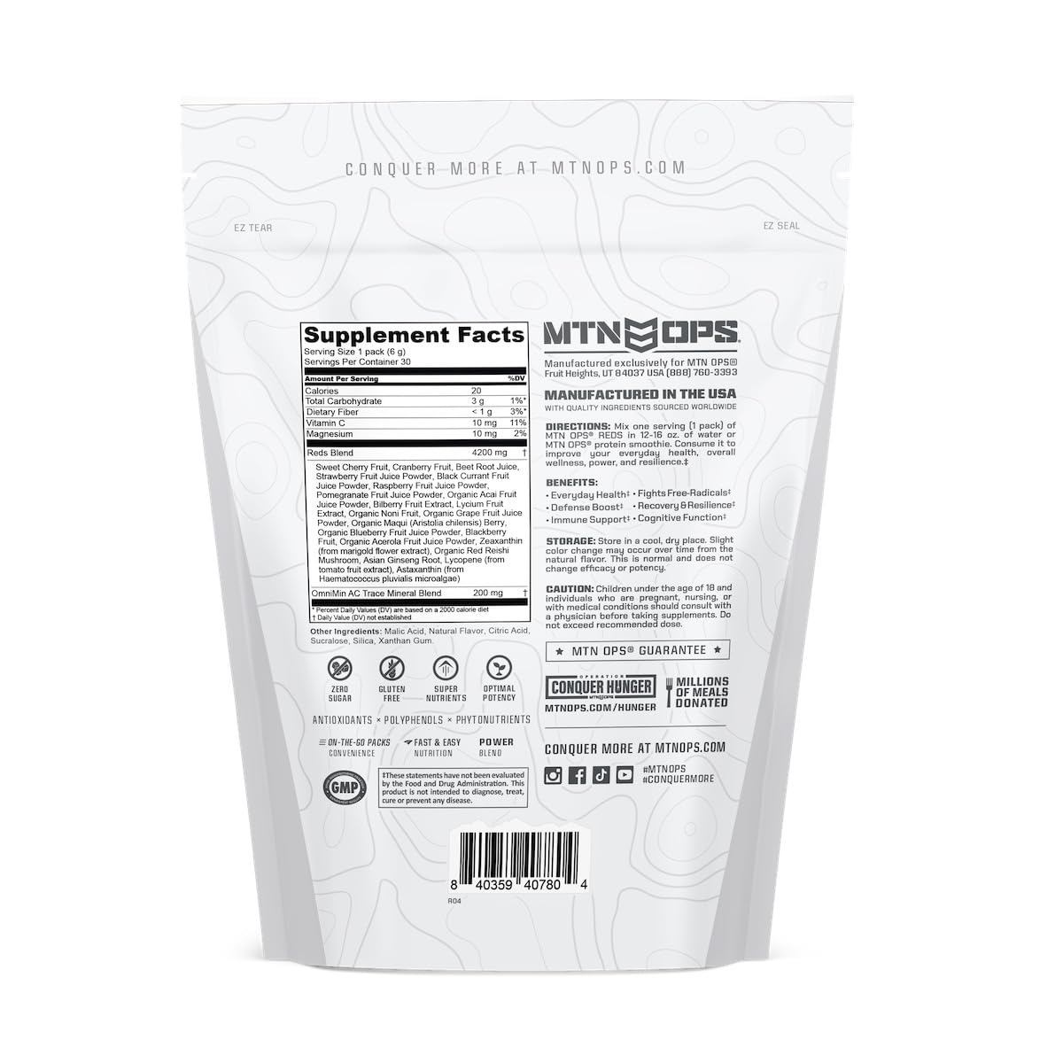 MTN OPS Reds Super Reds Antioxidant Drink Powder Daily Health Blend with Phytonutrients Free Radical Support 30 On The Go Stick Packs MTN OPSBuy Supplements Australia