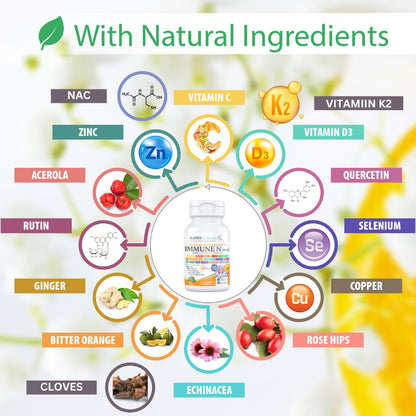 (60 Capsules), NAC 600mg, Quercetin 1,000mg, Vitamin C 500mg, Zinc 50mg, Vitamin D3 5,000iu, Selenium, Copper, Acerola, Ginger, Rutin, Citrus Bioflavonoids, Rose Hips, Echinacea, Immune N Plus 15 in 1 KAPPA NUTRITIONBuy Supplements Australia