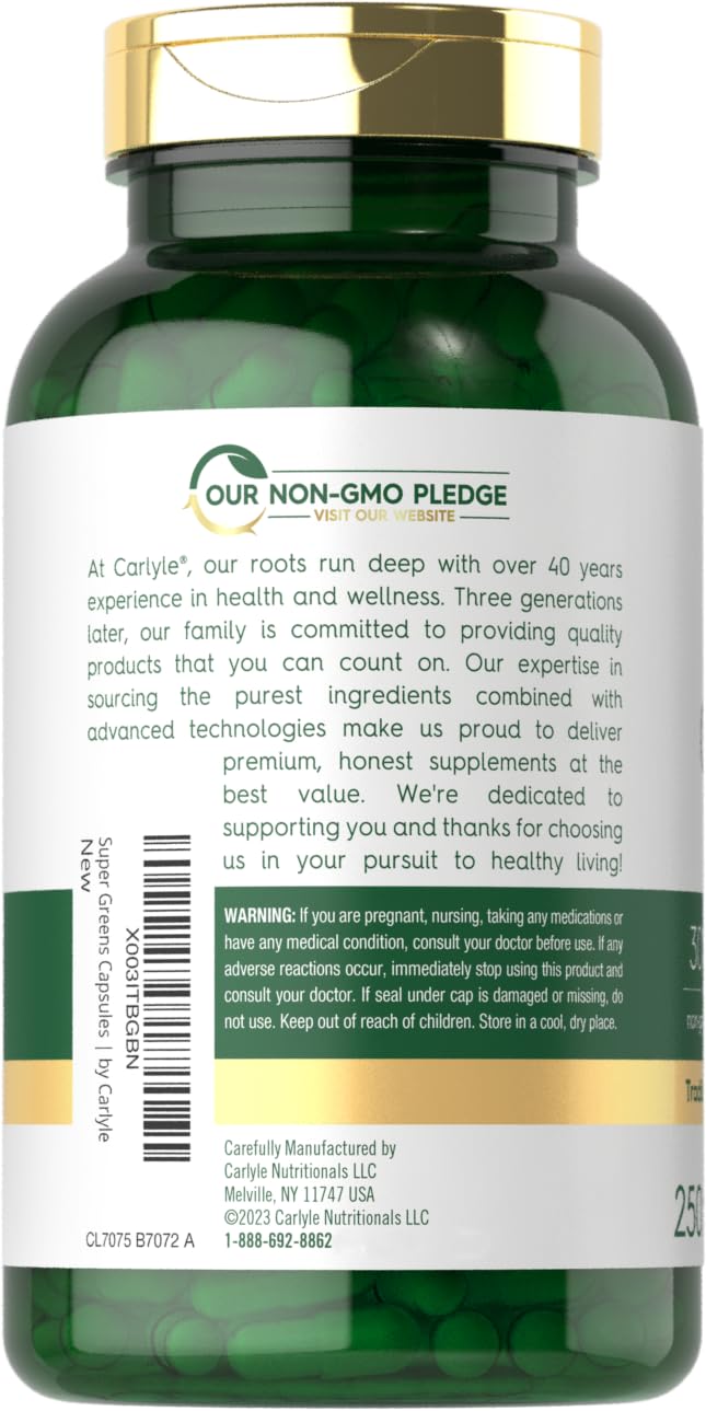 Carlyle Super Greens Capsules | 250 Count | Blend of 13 Vegetables and Greens Plus 17 Fruits | Non-GMO & Gluten Free Supplement CarlyleBuy Supplements Australia