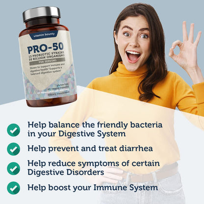 Vitamin Bounty Pro-50 Probiotics - 13 Probiotic Strains, Gut Health, Digestive Health Vitamin BountyBuy Supplements Australia