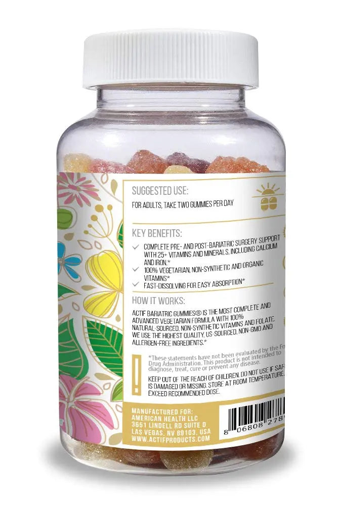 ACTIF Organic Bariatric Gummies with 25+ Organic Vitamins and Minerals for Bariatric Surgery, Advanced Formula ACTIF