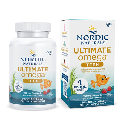 Nordic Naturals Ultimate Omega 2X Teen, Strawberry - 60 Mini Soft Gels - 1120 mg Total Omega-3s with EPA & DHA - Brain Health, Positive Mood, Social Development
