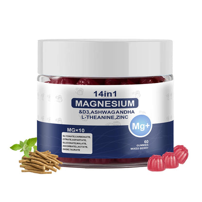 Magnesium Complex Gummies for Women & Men, Calm Magnesium Gummies for Women & Men, 14-in-1 with Ashwagandha, L-Theanine, Vitamin D3 & Zinc, 60 Count (1) UYPOBuy Supplements Australia