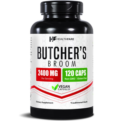 Healthfare Butchers Broom Supplement | Capsules Extract 2400mg | 120 Vegetarian Pills | Premium Herbal Root Supplement | Circulation & Vein Support | Non-GMO, Gluten-Free | Made in USA HealthfareBuy Supplements Australia