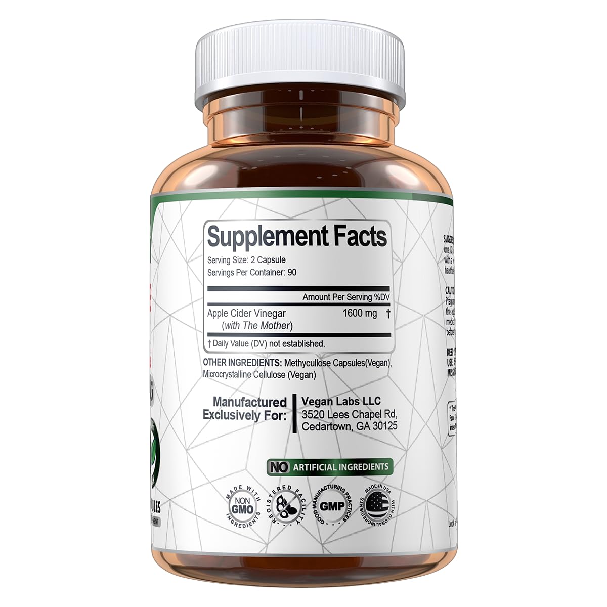 Vegan Labs Apple Cider Vinegar Capsules with The Mother- 180 Vegan Capsules Vegan LabsBuy Supplements Australia