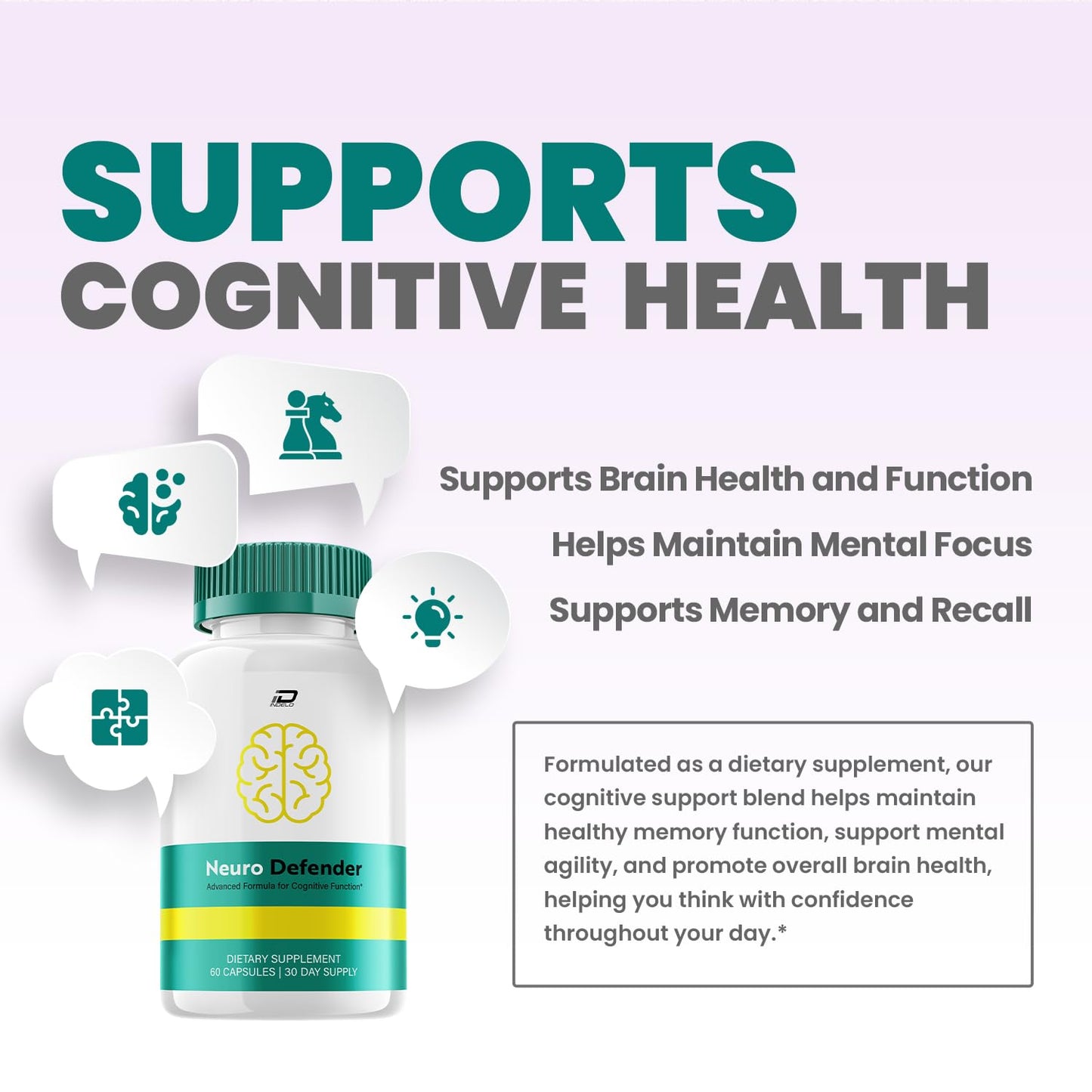 Neuro Defender Supplement Capsules – NeuroDefender Natural Blend Formula Focus Memory Support and Reviews (1 Pack – 60 Capsules) IndeloBuy Supplements Australia