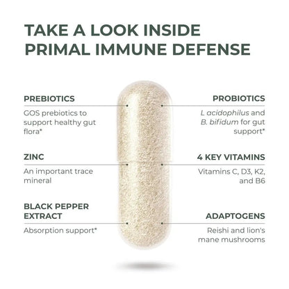 Primal Harvest Immune Defense 10-in-1 Supplement with Probiotics, Zinc, and Vitamins C, D3, K2, B6 Daily Immune Support for Adults Primal Harvest