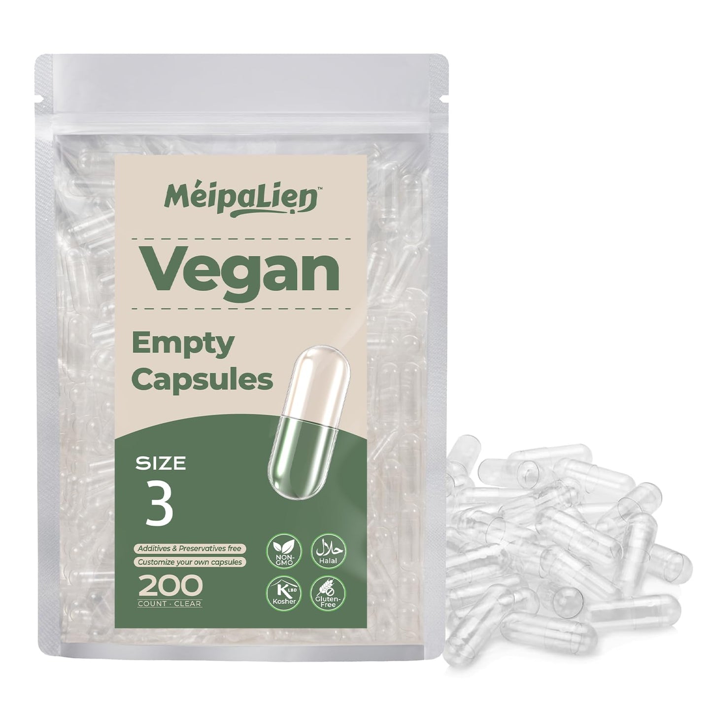 MéipaLien HPMC Empty Capsules Size 3-200 Clear Count Pill Capsules Empty - Plant-Based Cellulose | Vegetarian, Halal, Non-GMO | for DIY Supplement & Herbal Filling MéipaLienBuy Supplements Australia
