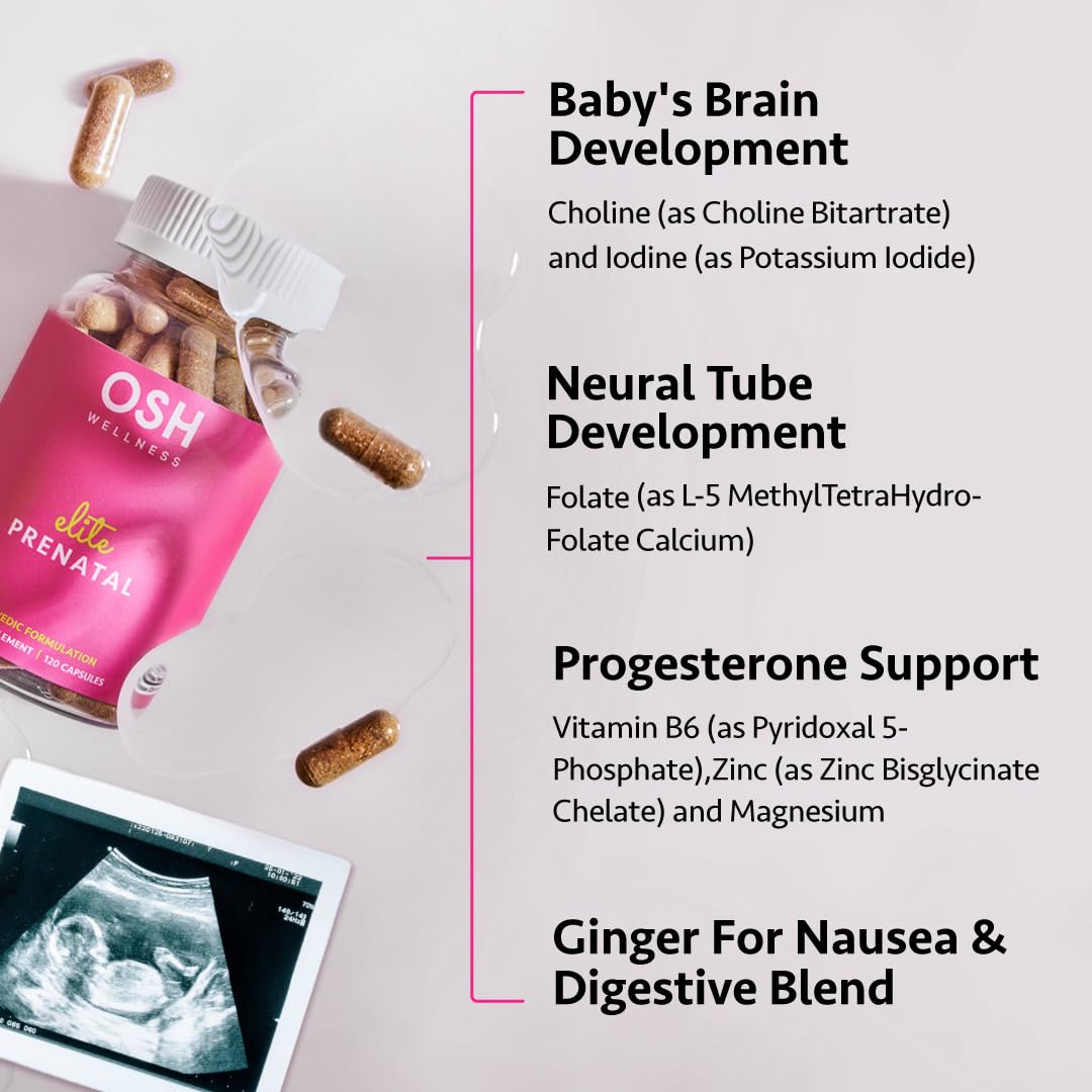 Ayurvedic Elite Prenatal Vitamins with Folate, Choline, Iron, Iodine & more | Made in USA | Optimal Bioavailability | Supports Baby's Growth and Brain Development | 30 Day Supply - OSH Wellness Freshly MomsBuy Supplements Australia