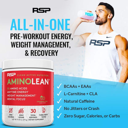 RSP NUTRITION TrueFit Protein Powder (Vanilla 2 LB) with AminoLean Pre Workout Energy (Pink Lemonade 30 Servings)