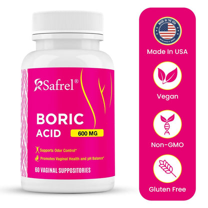 Safrel Boric Acid Vaginal Suppositories - 60 Count (1-Pack) – 100% Pure USA-Made, Supports Intimate SafrelBuy Supplements Australia
