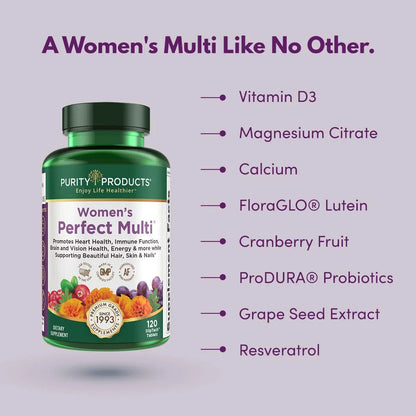 Purity Products Women’s Perfect Multi Balanced Multivitamin - Supports Urinary Tract Health, Immune, Bone + Muscle, Hair, Skin, Nails Purity Products