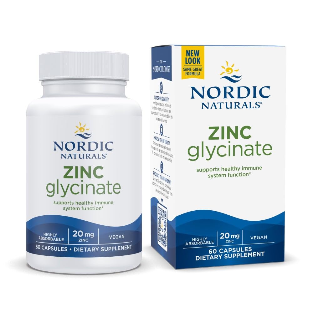 Nordic Naturals Zinc Glycinate - 60 Capsules - 20 mg Highly Absorbable Zinc Glycinate - Optimal Wellness - Non-GMO, Gluten Free, Vegan - 60 Servings Nordic NaturalsBuy Supplements Australia