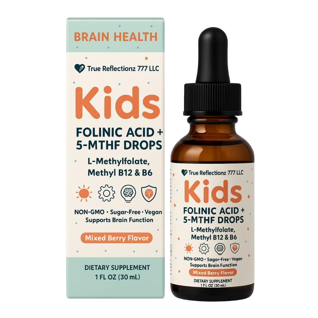Folinic Acid Drops Kids 800 mcg + L-Methylfolate + B12 +P5P B6 Gentle Methylation Great Taste, Magnesium Glycinate, Vitamin D3 & C Folate Support for Brain,Focus, Mood & Cellular Health 5-MTHF Drops True reflectionzBuy Supplements Australia