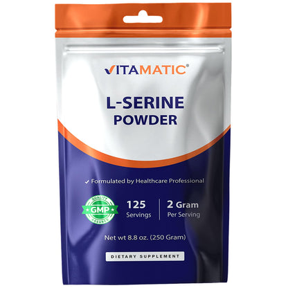 Vitamatic L-Serine Pure Powder 250 Gram | 2000 mg per Serving | 125 Servings | Unflavored | No Additives | Free of Soy, Eggs, Fish & Artificial Ingredients VitamaticBuy Supplements Australia