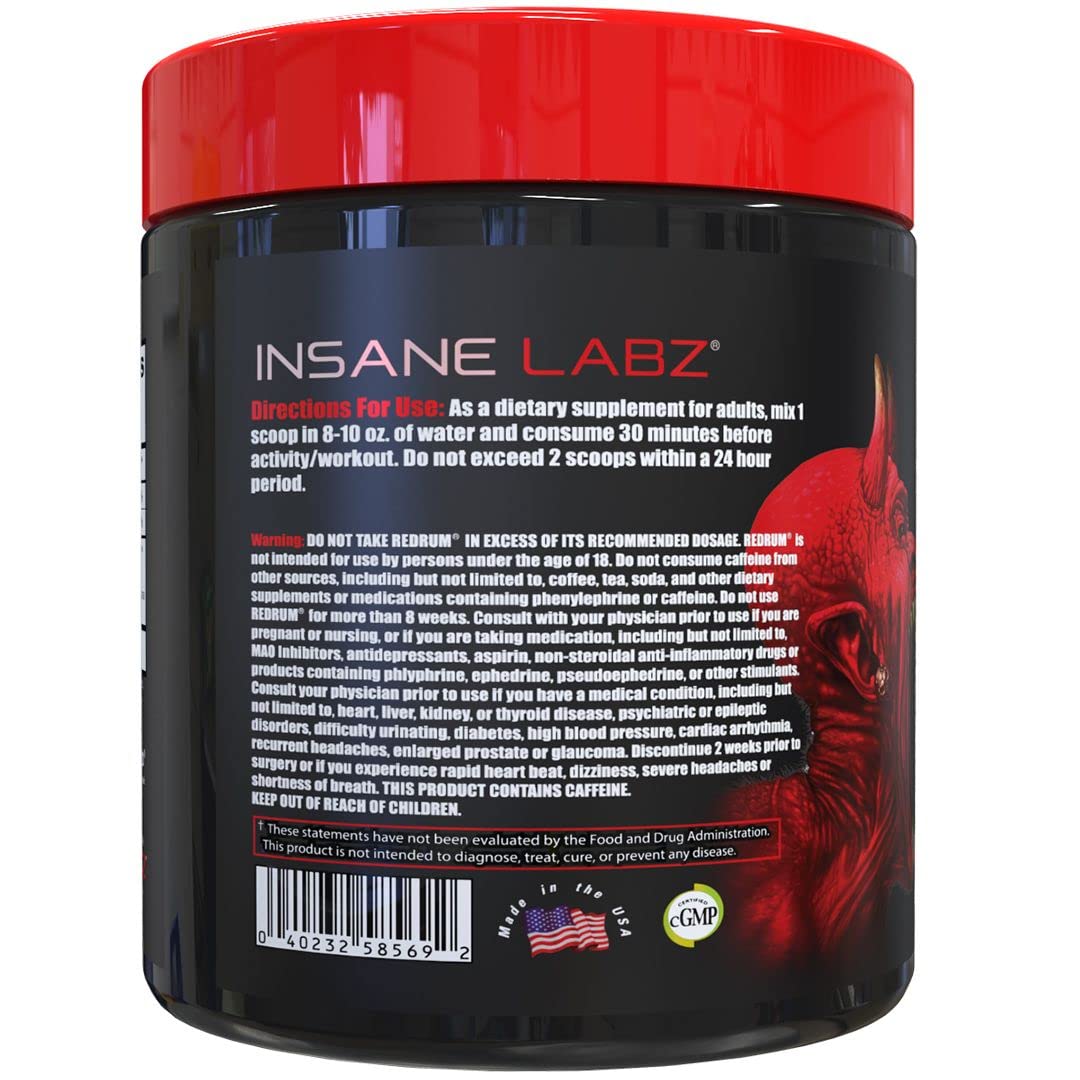 Insane Labz Redrum High Stim Pre Workout NO Booster Powder, Loaded with Beta Alanine Insane LabzBuy Supplements Australia