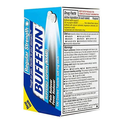 Bufferin Buffered Aspirin (NSAID) Coated Tablets Pain Reliever/Fever Reducer 130 ea (Pack of 3) BufferinBuy Supplements Australia