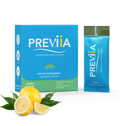 Previia – Pre-Drink Supplement | Nutrients Before Social Drinking | Cysteine, Choline, B-Complex, Magnesium, VIT C | Lemon Flavor | Soluble Drink | 6 Doses | Feel Better After Drinking PreviiaBuy Supplements Australia