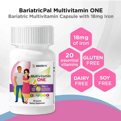 BariatricPal 30-Day Bariatric Vitamin Bundle Multivitamin ONE 1 per Day! Capsule with 18mg Iron Easy Swallow Calcium Citrate (600mg) BariatricPalBuy Supplements Australia