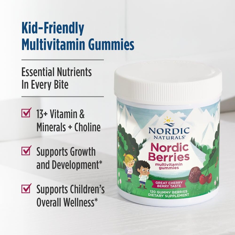 Nordic Naturals Nordic Berries, Cherry Berry - 120 Gummy Berries - Great-Tasting Multivitamin for Ages 2+ - Growth, Development, Optimal Wellness - Non-GMO, Vegetarian - 30 Servings Nordic NaturalsBuy Supplements Australia