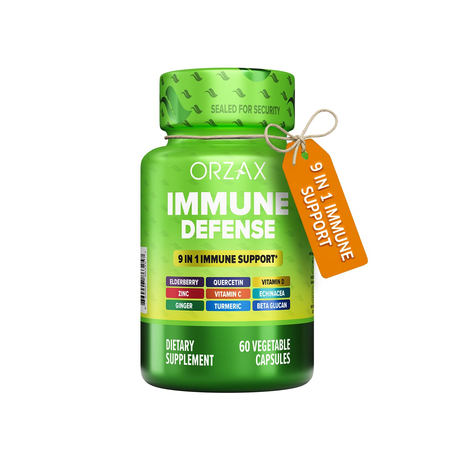 ORZAX 9 in 1 Immune Defense Booster Herbal Supplement, Specialized High Strength Formula - Vitamin C & D, Zinc, Quercetin, Turmeric & Ginger, Echinacea - Non-GMO - 60 Veggie Capsules - 30 Day Supply ORZAXBuy Supplements Australia