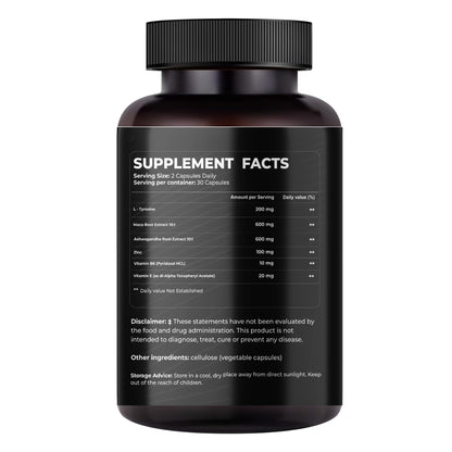 Mishas Nutraceuticals L-Tyrosine with Maca Root, Ashwagandha & Vitamins Complex – Energy, Mental Focus, Stress Relief & Immunity Support – 60 Capsules (30 Servings) MishasBuy Supplements Australia